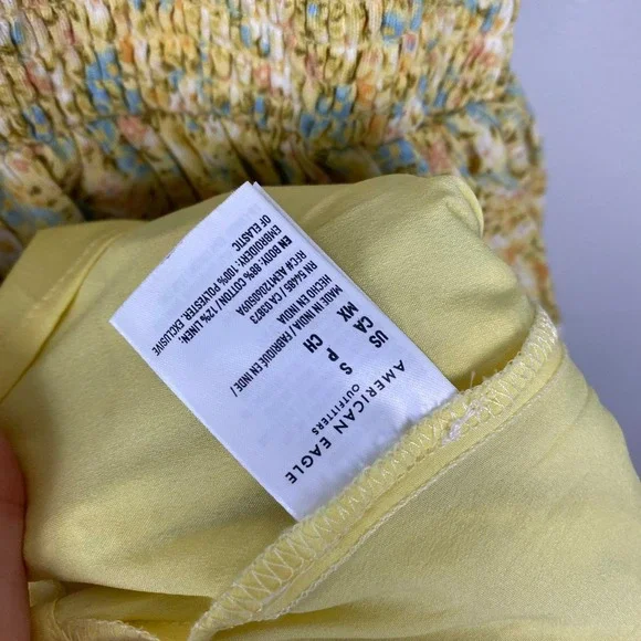 American Eagle Garden Party Faux Wrap Dress Yellow Floral Boho Summer Size Small - Picture 12 of 12